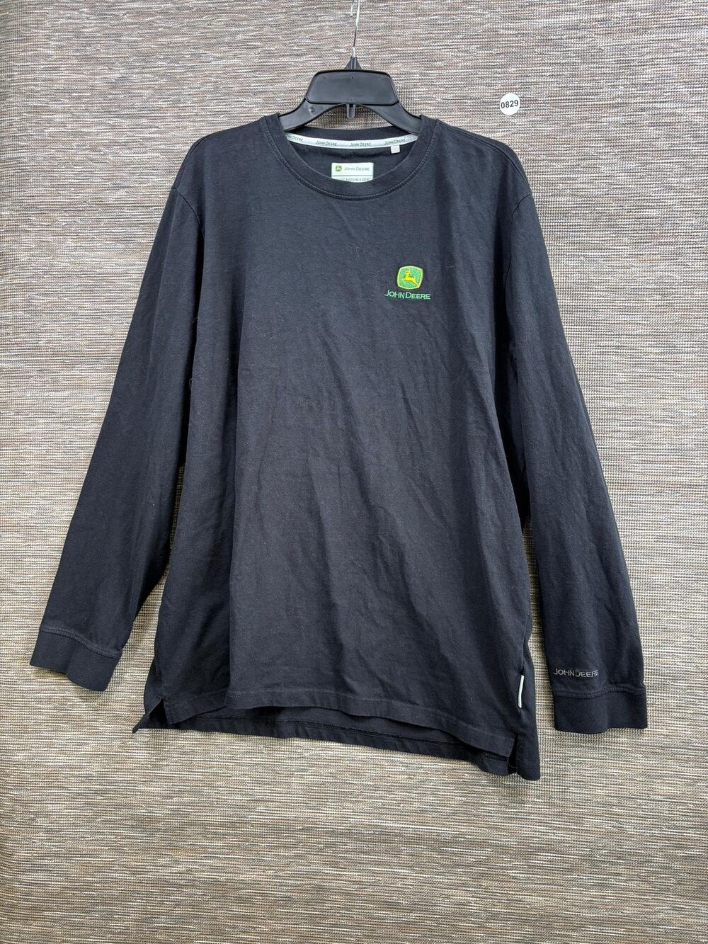 John Deere Shirt Mens 2XL Black Long Sleeve Embroidered Logo Graphic Tee